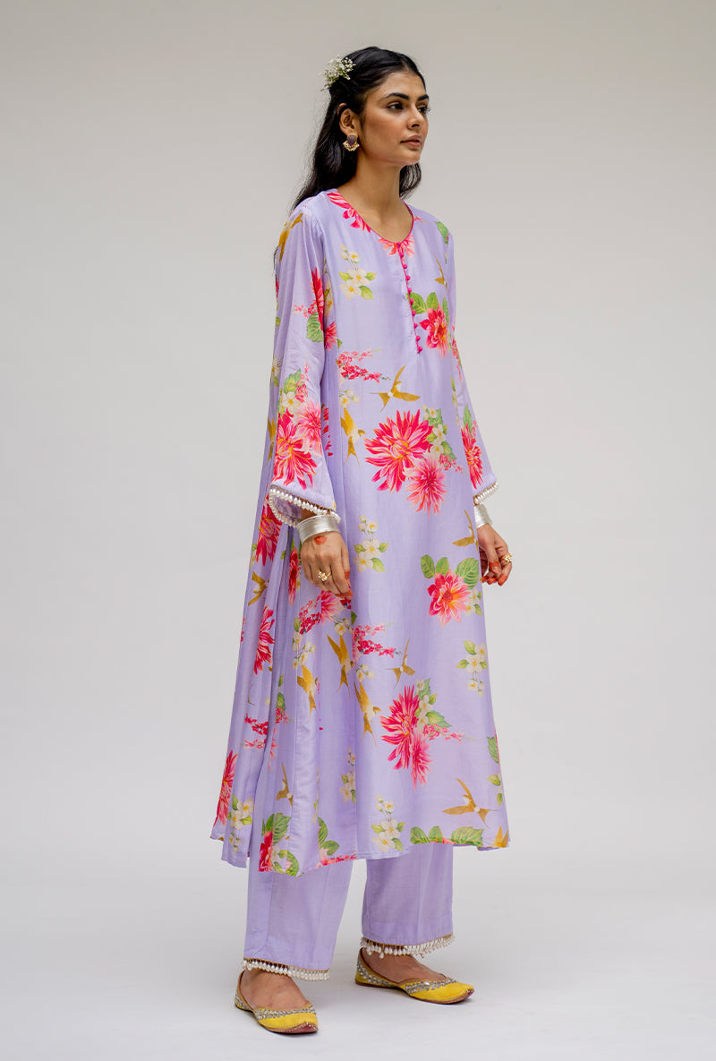 Purple Printed Nyra Kurta Set
