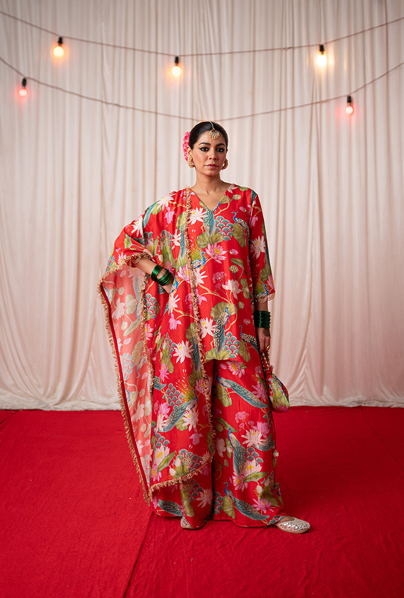 Red Printed Kamli 2.0 Sharara Set