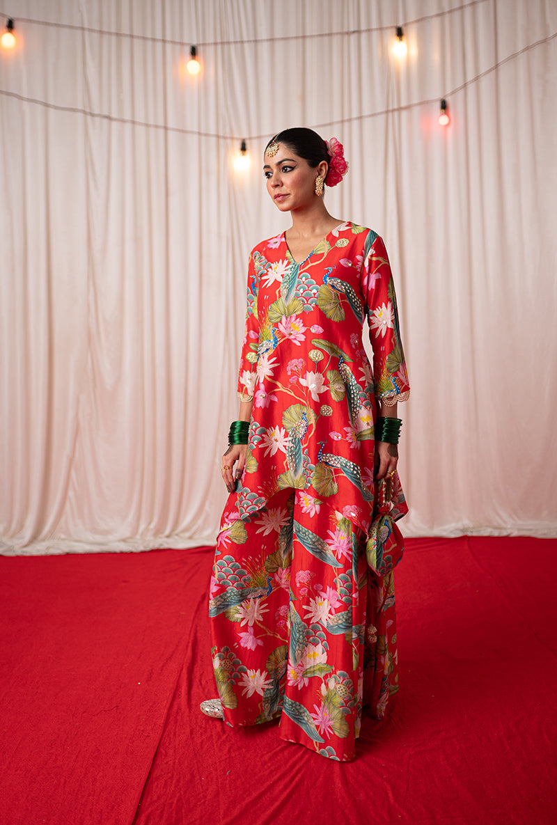 Red Printed Kamli 2.0 Sharara Set