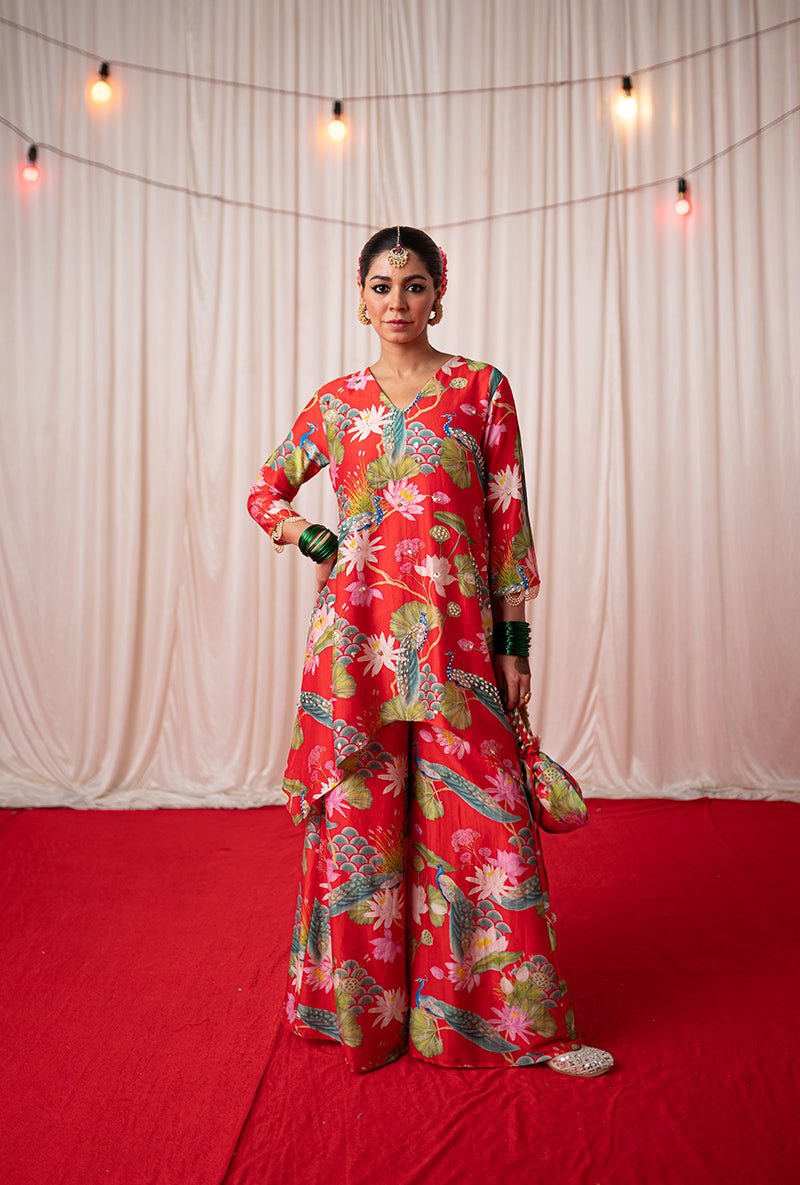 Red Printed Kamli 2.0 Sharara Set