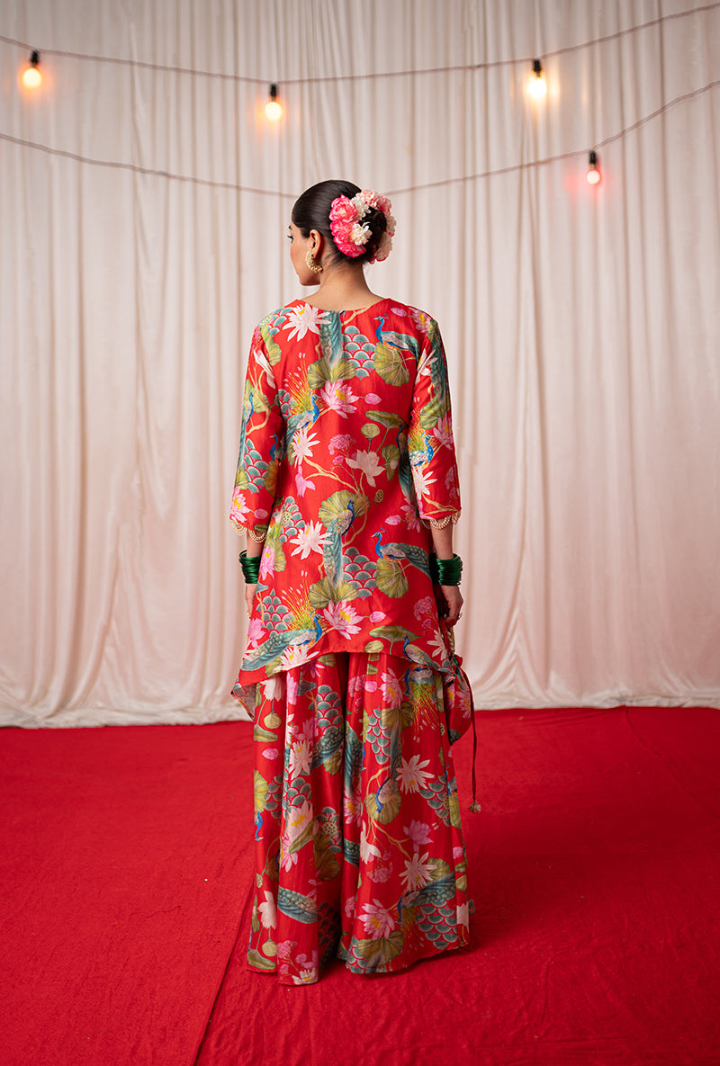 Red Printed Kamli 2.0 Sharara Set