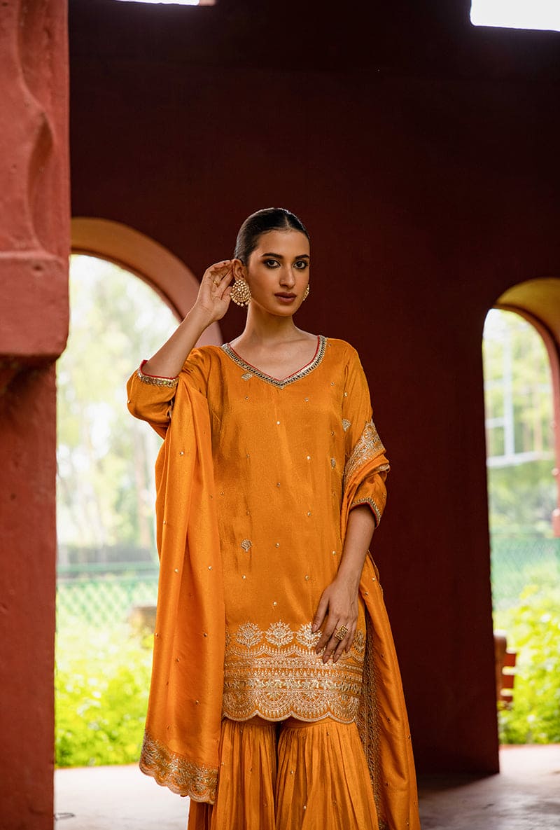 Saffron Tissue Scallop Hoor 3.0 Gharara Set