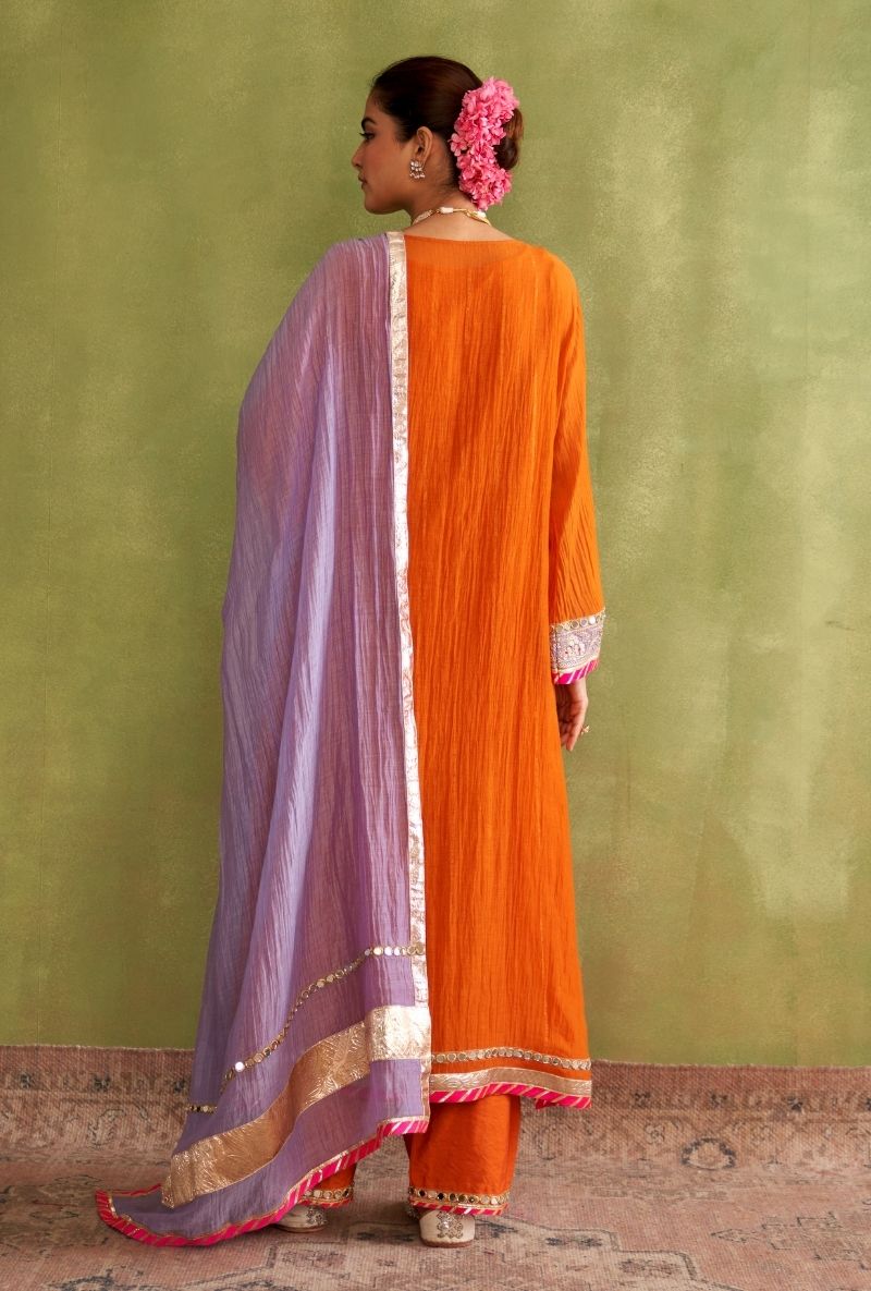 Orange Big Motifs Morbagh Kurta Set