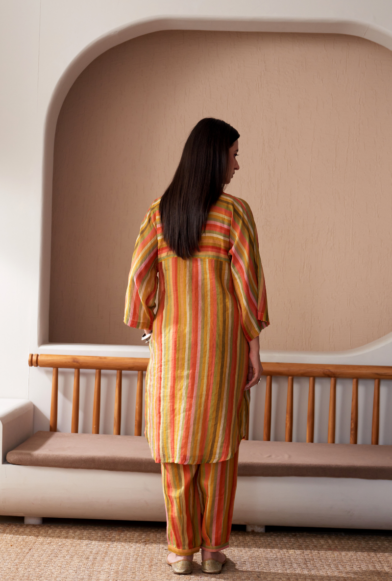 Mustard Anti Fit Stripe Bageecha Kurta Set