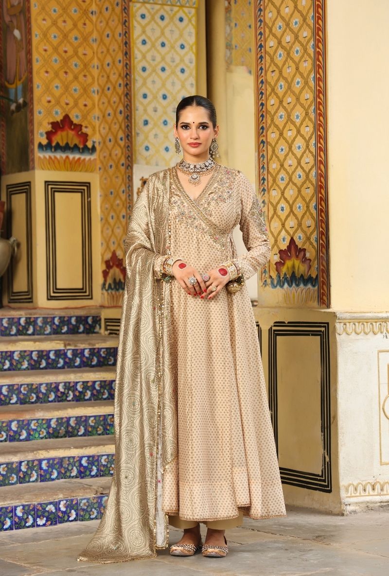 Ivory Printed Heavy Mehfil Angrakha Set