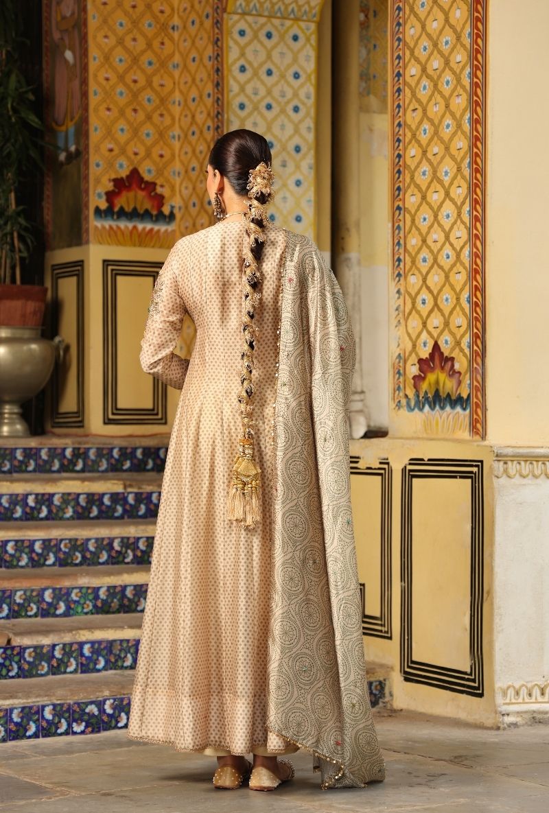Ivory Printed Heavy Mehfil Angrakha Set