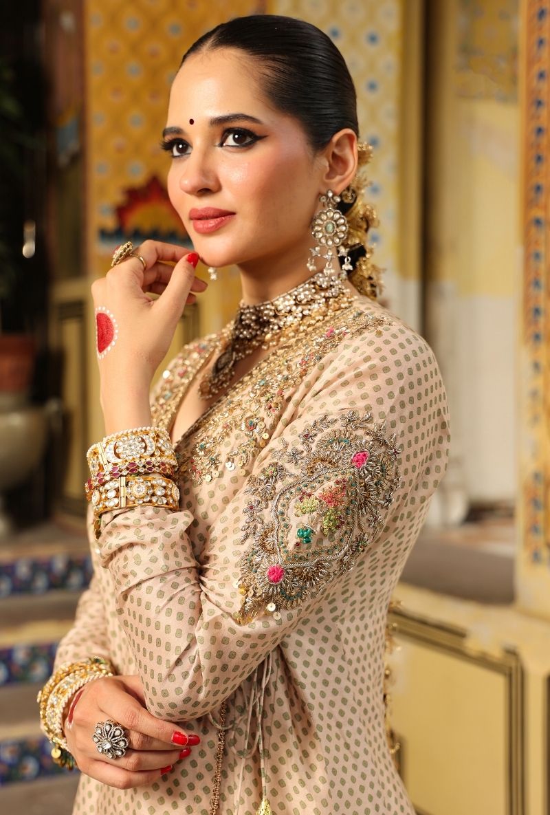 Ivory Printed Heavy Mehfil Angrakha Set