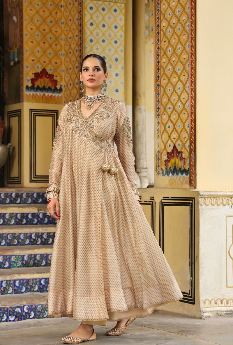 Ivory Printed Heavy Mehfil Angrakha Set