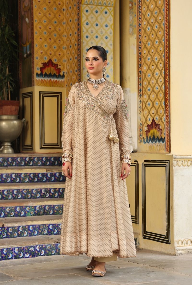 Ivory Printed Heavy Mehfil Angrakha Set