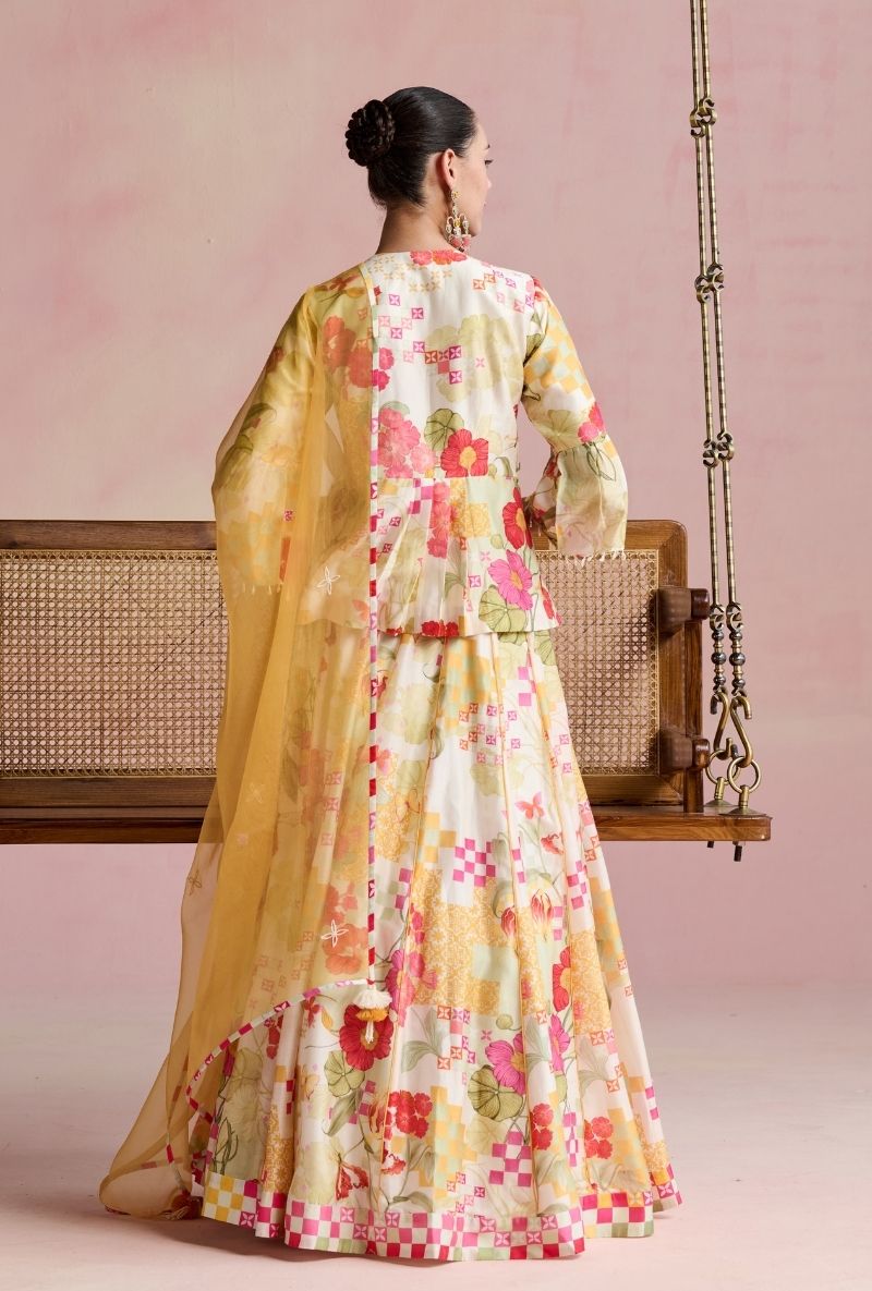 Multi Color Heavy Embroidered Jacket Amara Lehenga Set