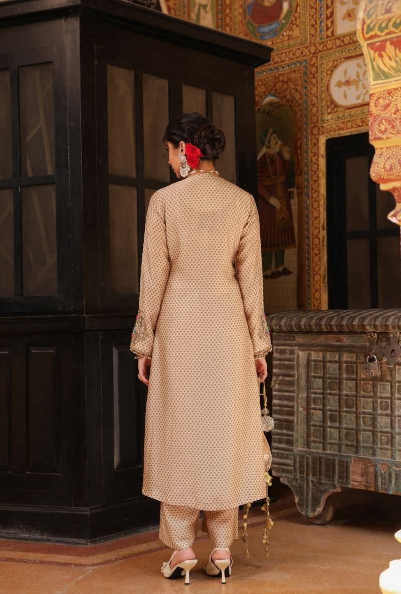 Ivory Printed Frockstyle Mehfil Kurta Set