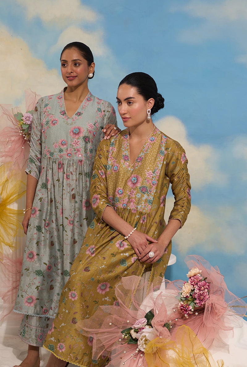 Blue Mughal Made In Heaven Front Pleated Kurta Set