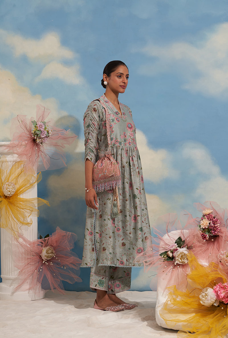 Blue Mughal Made In Heaven Front Pleated Kurta Set