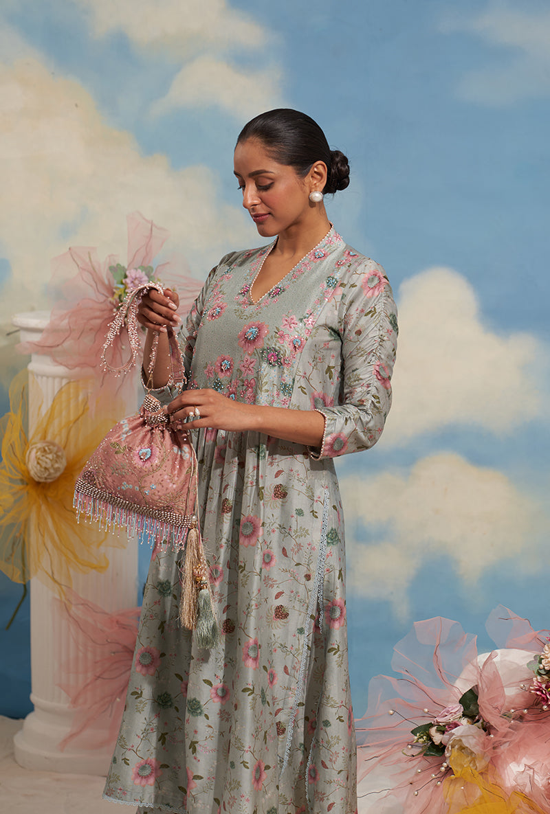 Blue Mughal Made In Heaven Front Pleated Kurta Set