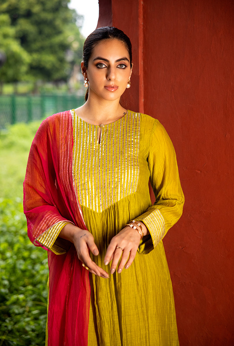 Lime Green Gota Work Dor Kurta Set