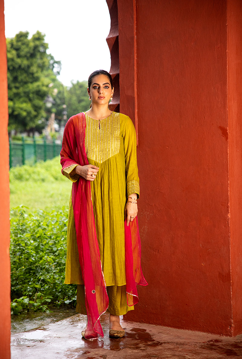 Lime Green Gota Work Dor Kurta Set