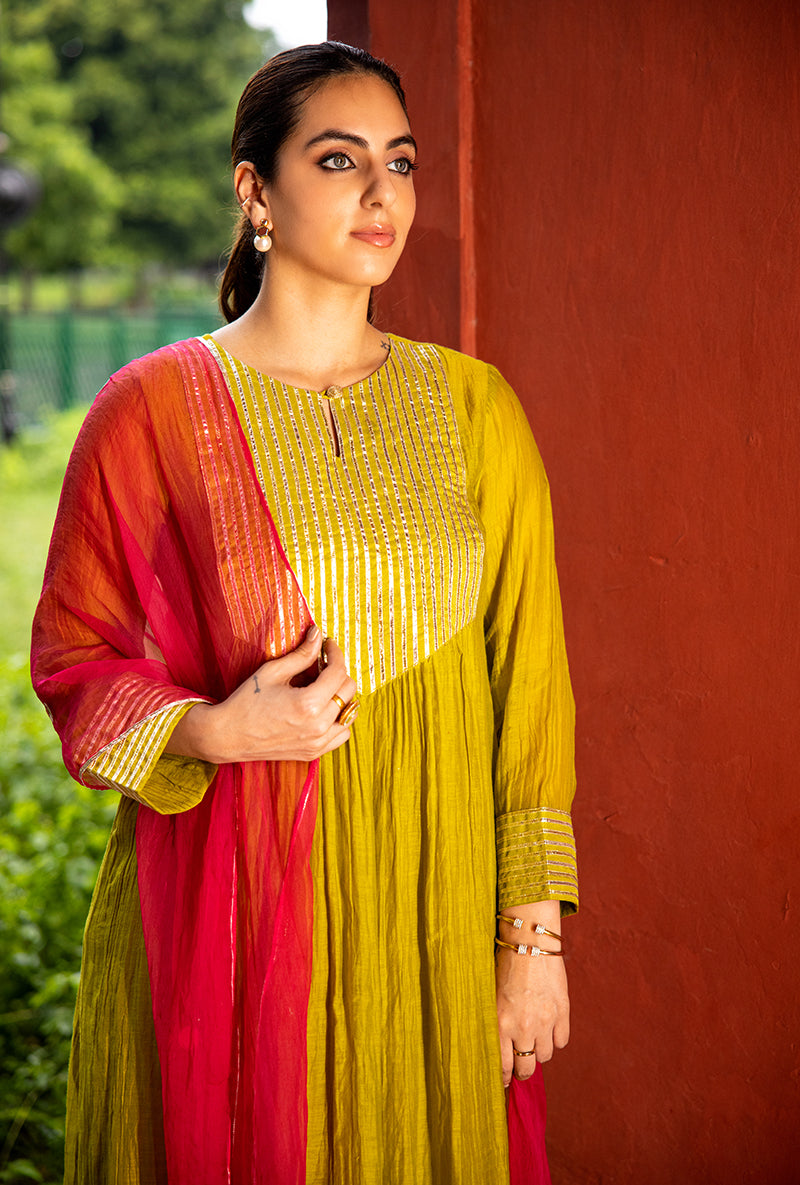Lime Green Gota Work Dor Kurta Set
