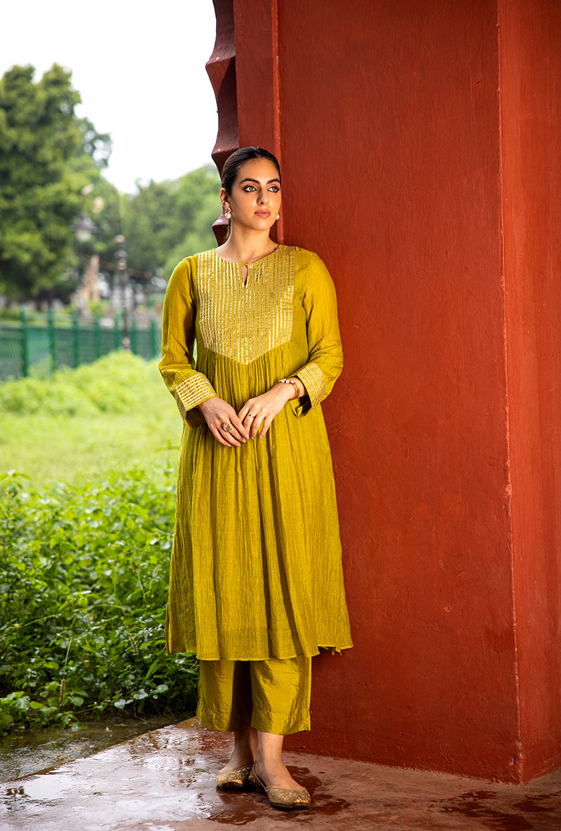 Lime Green Gota Work Dor Kurta Set