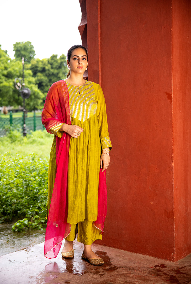 Lime Green Gota Work Dor Kurta Set