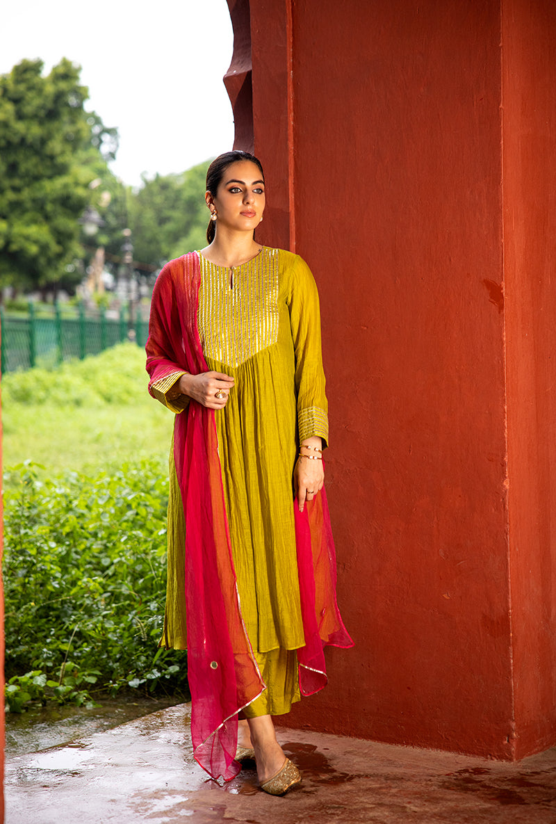 Lime Green Gota Work Dor Kurta Set