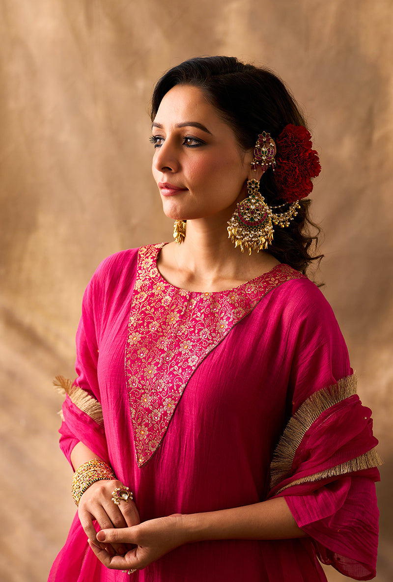 Magenta Brocade Patch Khwaab Kurta Set
