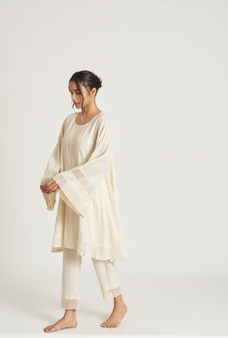 Natural Beige Pakistani-Inspired Flared Niha Laila Kurta Set