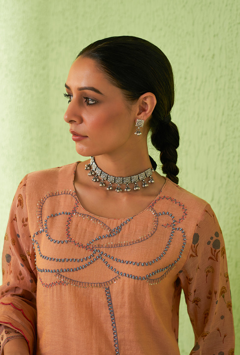 Peach Rose Butta Tara Kurta Set