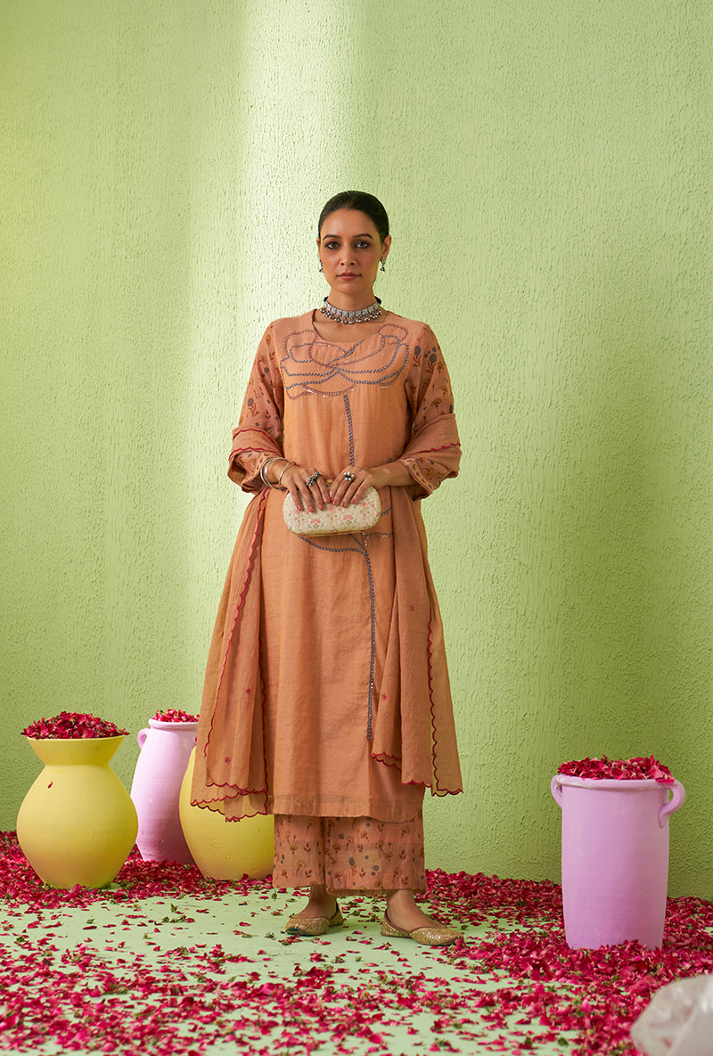 Peach Rose Butta Tara Kurta Set