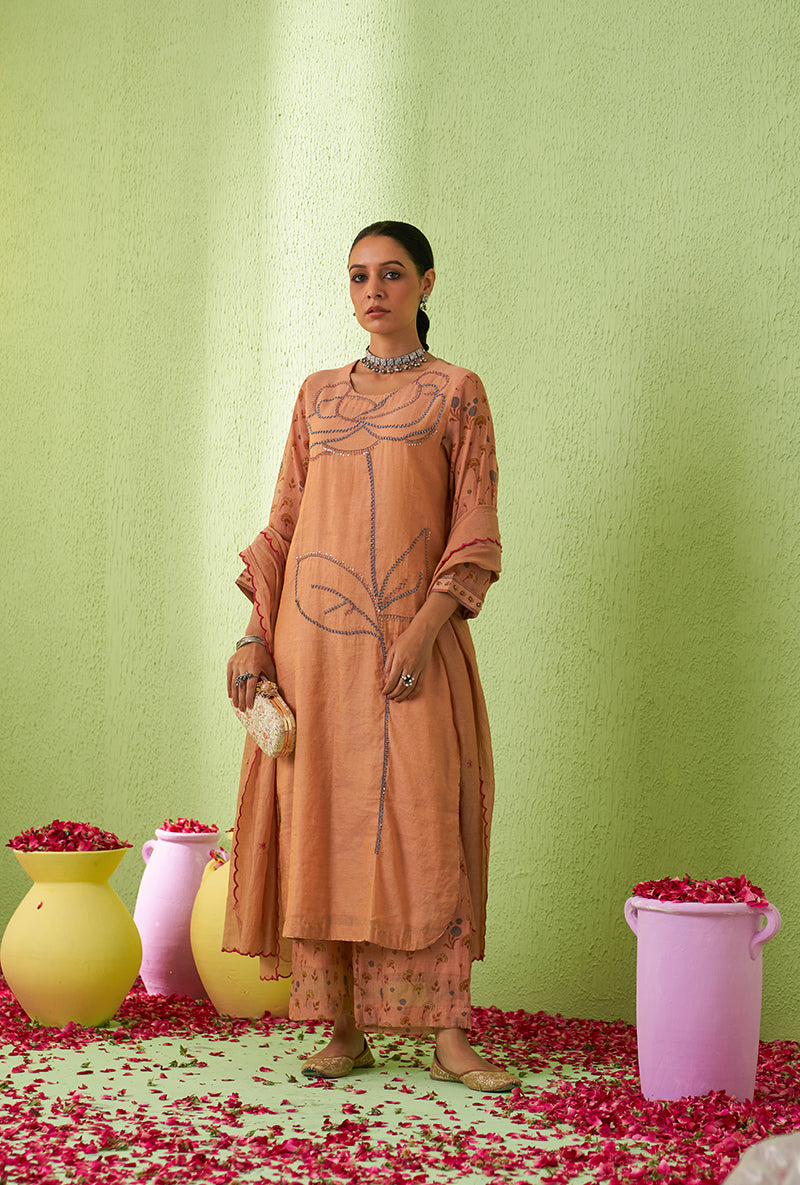 Peach Rose Butta Tara Kurta Set