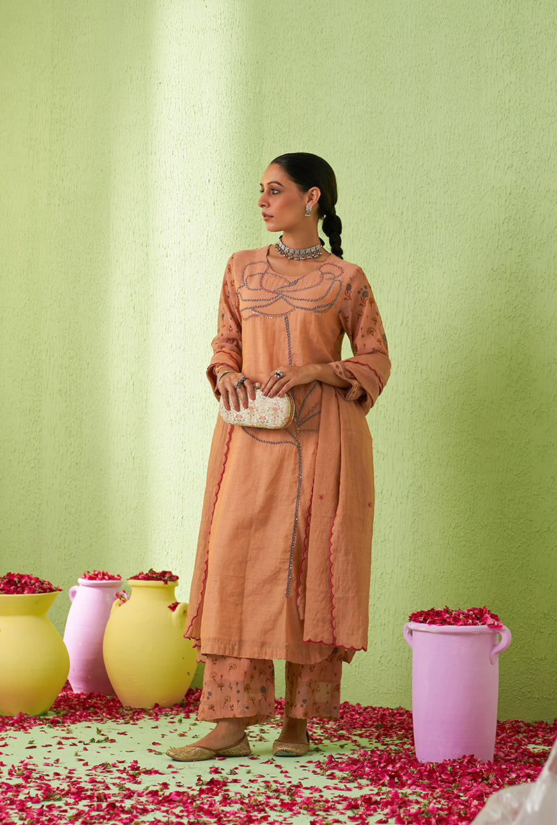 Peach Rose Butta Tara Kurta Set
