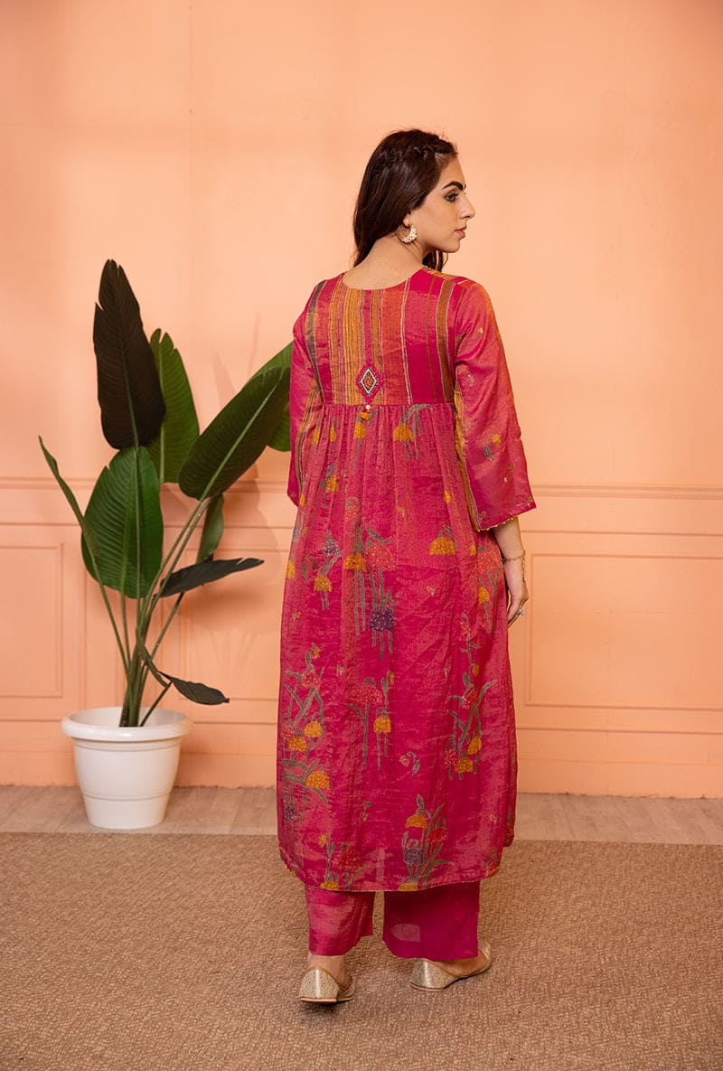 Pink Stripe Yoke Full Chunat Sia Kurta Set