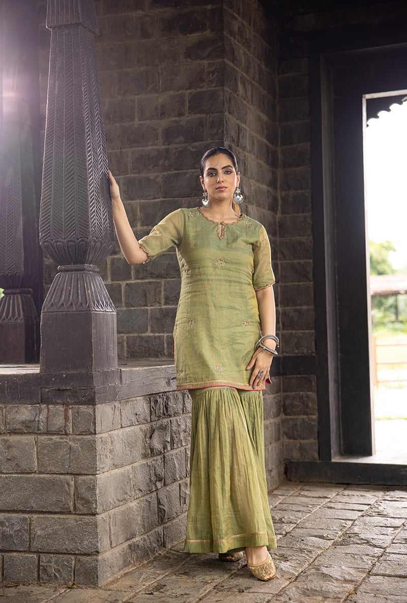 Pista Green Elephant Motif Surmayi Sharara Set