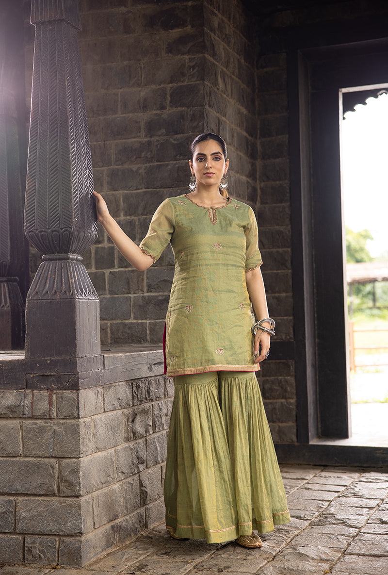 Pista Green Elephant Motif Surmayi Sharara Set
