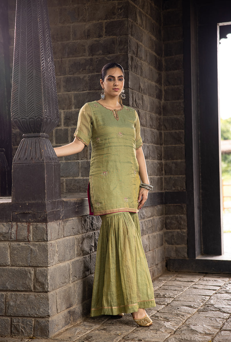 Pista Green Elephant Motif Surmayi Sharara Set