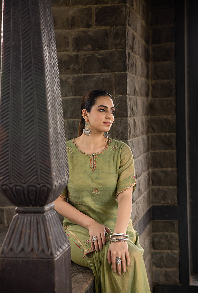 Pista Green Elephant Motif Surmayi Sharara Set