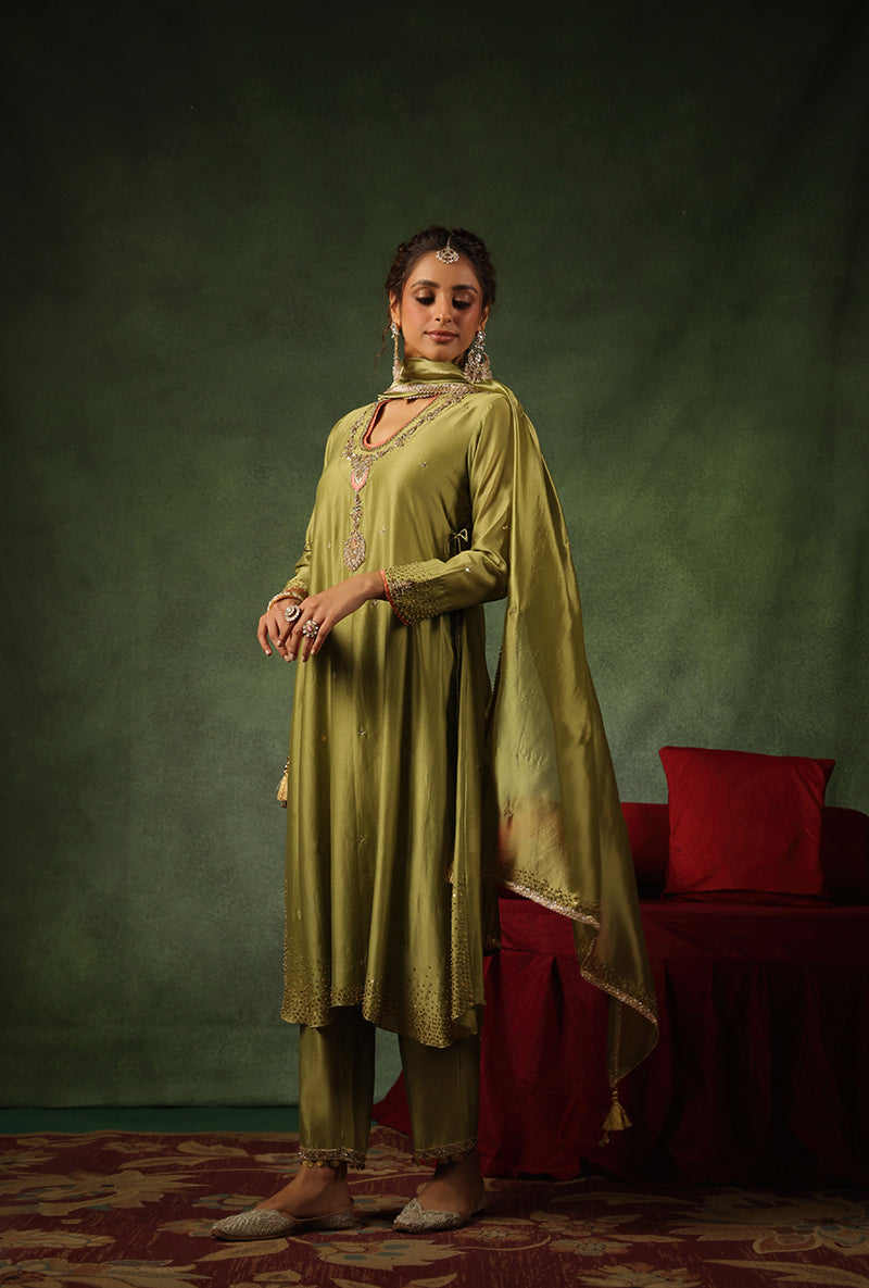 Patang Buta Green Kurta Set main image 0