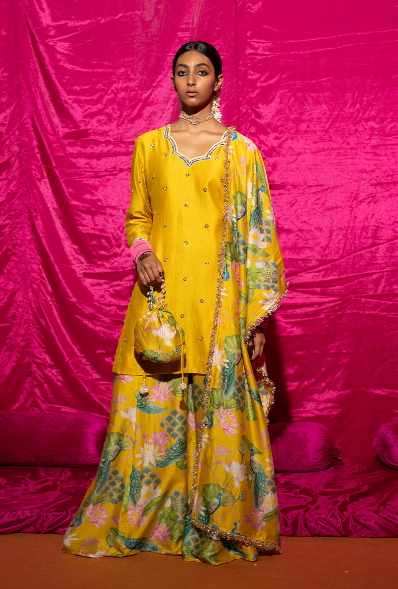 Yellow Printed Kamli Sharara Set