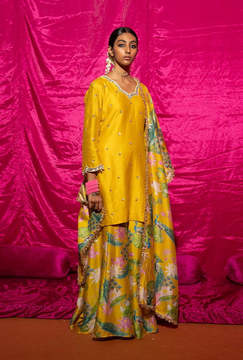 Yellow Printed Kamli Sharara Set