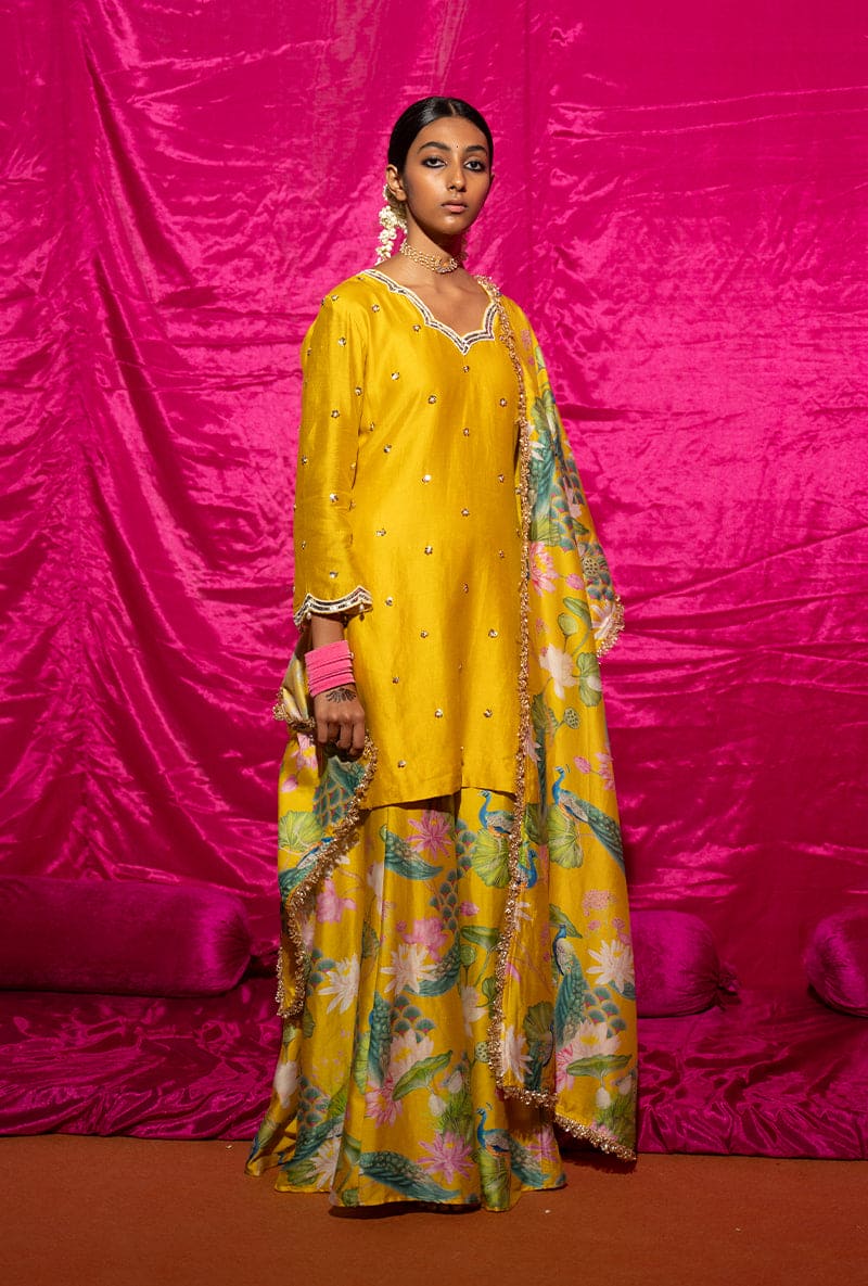 Eka Lakhani In Yellow Printed Kamli Sharara Set