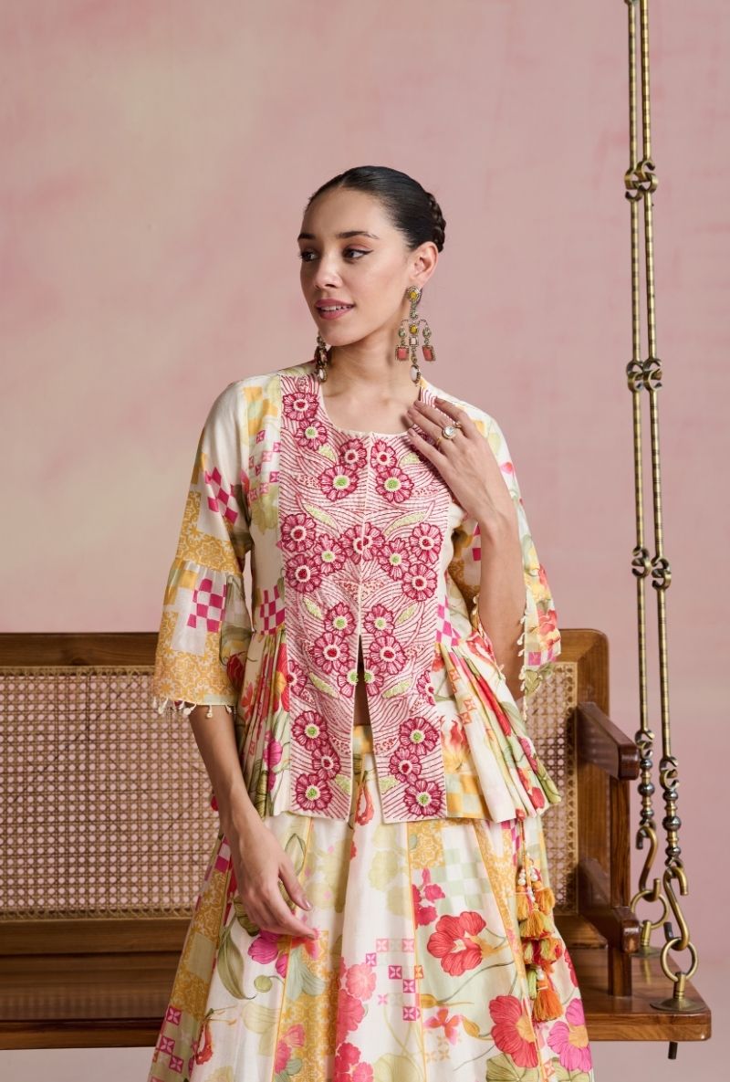 Multi Color Heavy Embroidered Jacket Amara Lehenga Set