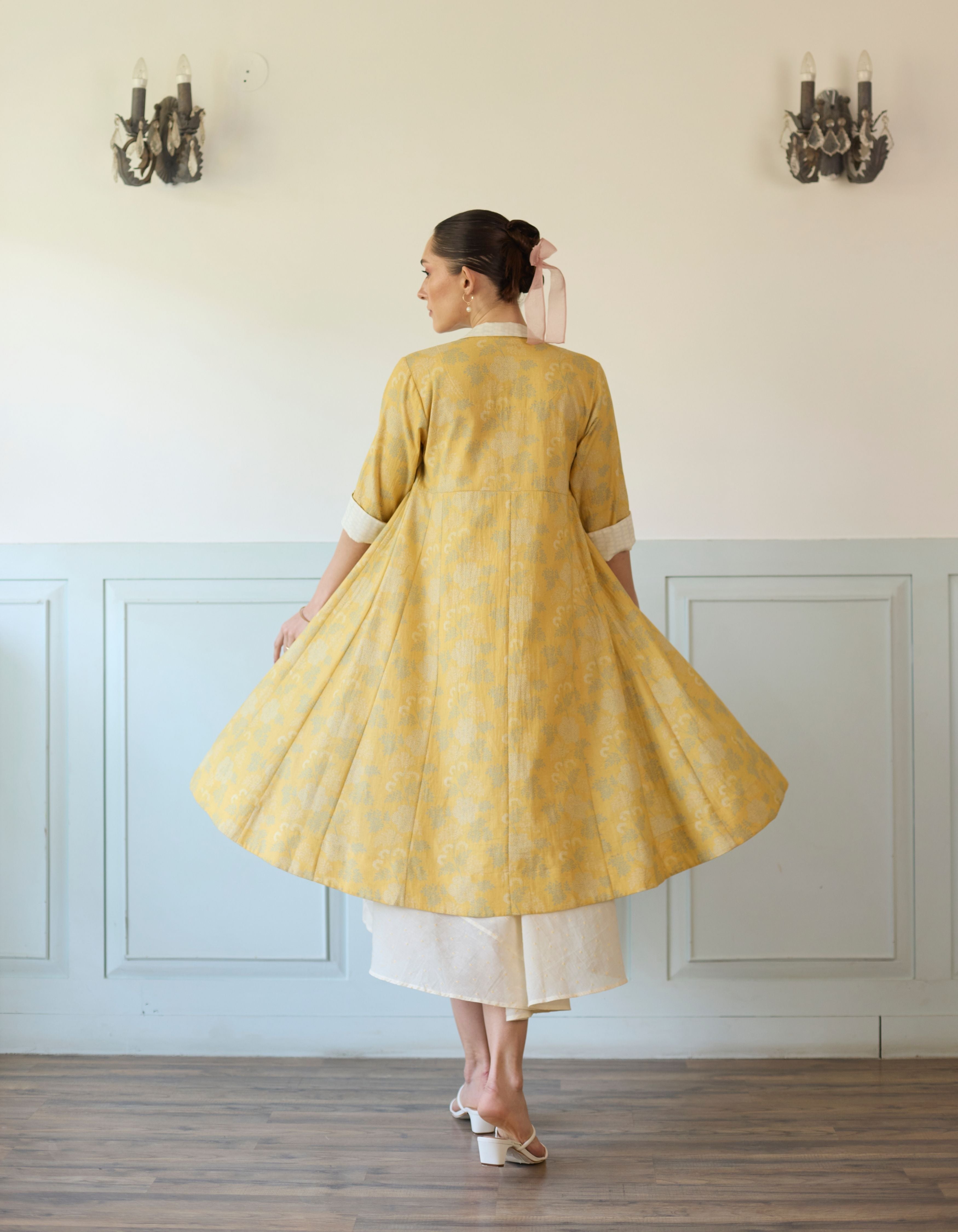 Ivory And Yellow Floral Print Amelia Jacket Set