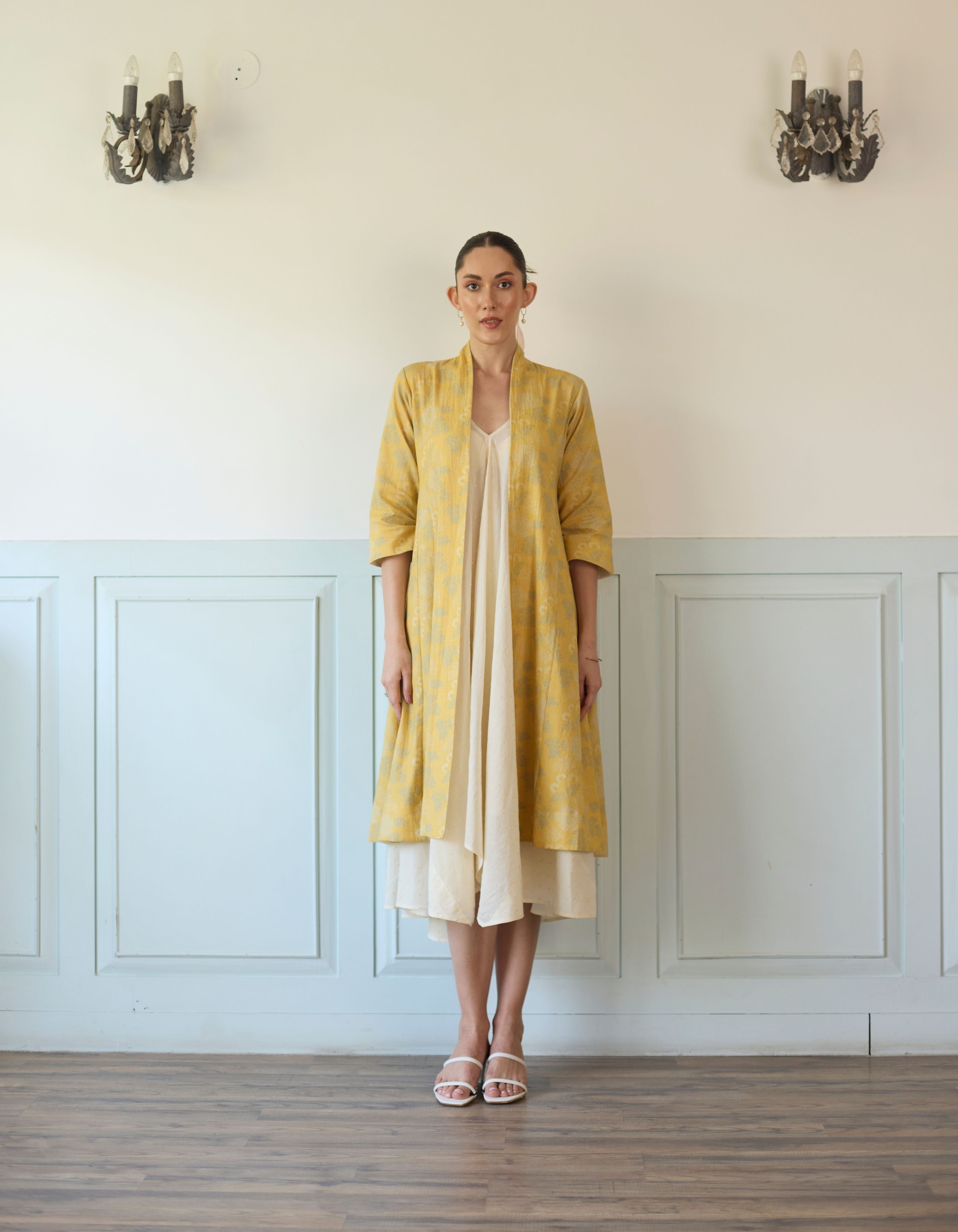 Ivory And Yellow Floral Print Amelia Jacket Set