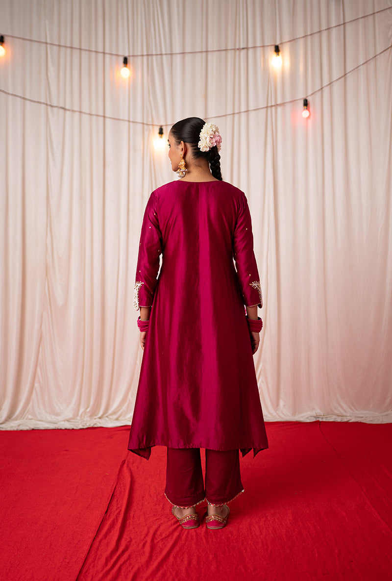 Maroon Embroidered A Line Kikli Kurta Set