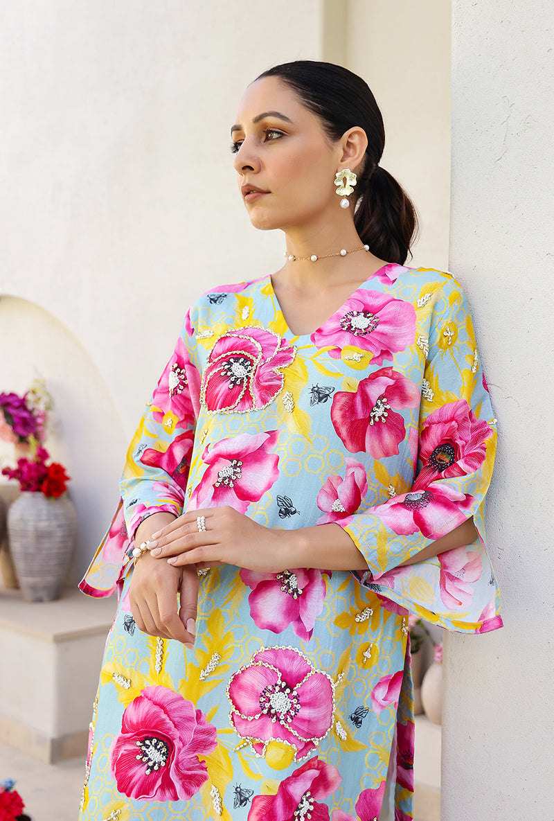 Mint And Pink Garden Printed Magnolia Sharara Set