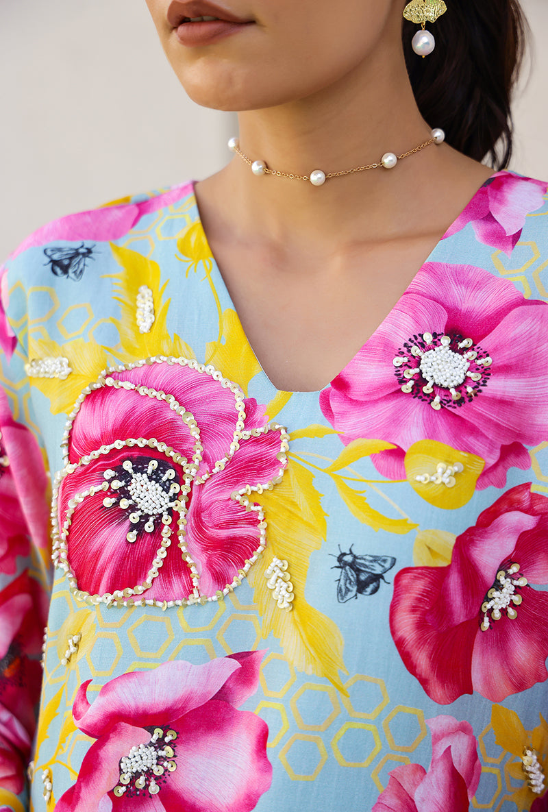 Mint And Pink Garden Printed Magnolia Sharara Set