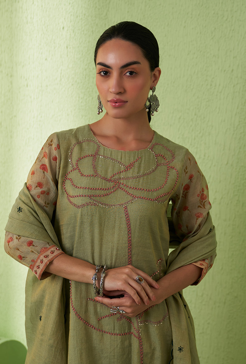 Mint Green Rose Butta Tara Kurta Set