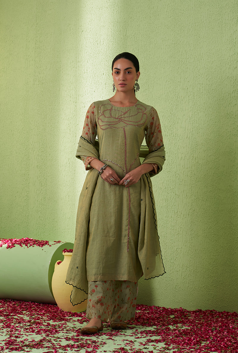 Mint Green Rose Butta Tara Kurta Set