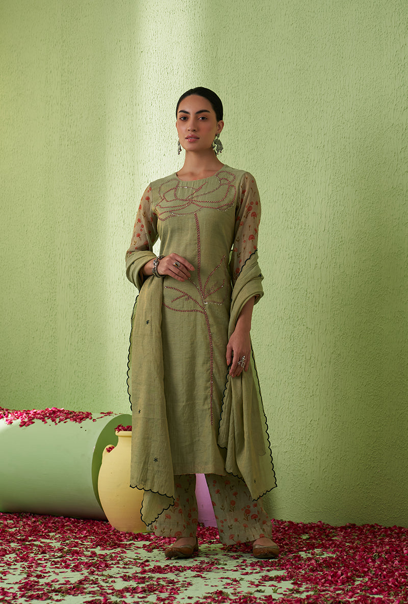 Mint Green Rose Butta Tara Kurta Set