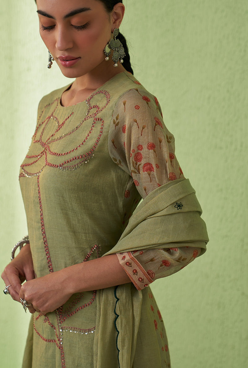 Mint Green Rose Butta Tara Kurta Set