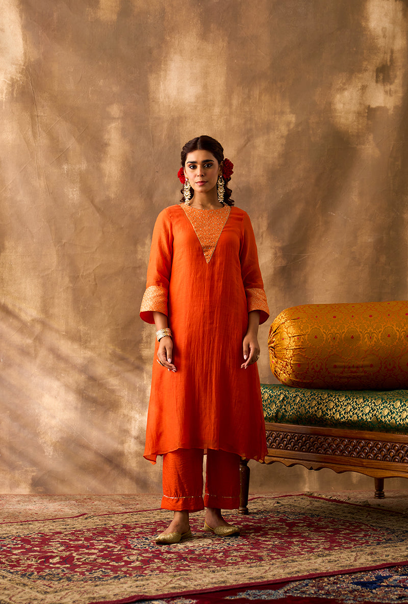 Orange Brocade Patch Khwaab Kurta Set